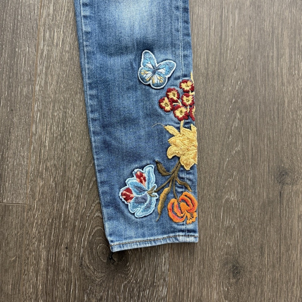 Driftwood Jean Women 26 Embroidered Ankle Boho Floral Jackie High Rise Coquette - Picture 2 of 13